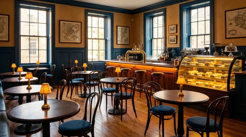 Warm cafe interior with bistro tables and a pastry case, DATCP Licenses in Wisconsin