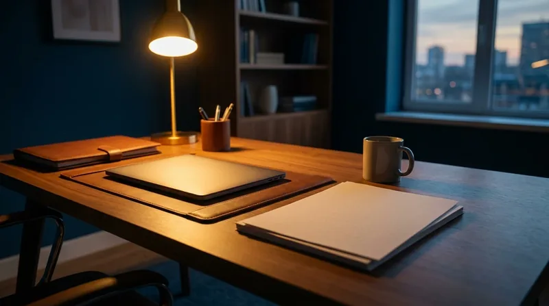 Business formation folders and a closed laptop on a lamp-lit desk, Wisconsin LLC Operating Agreement