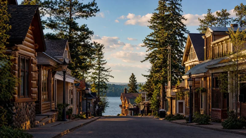 A Northwoods Wisconsin small-town street with log-sided shops and pines, Northwoods Business Licenses