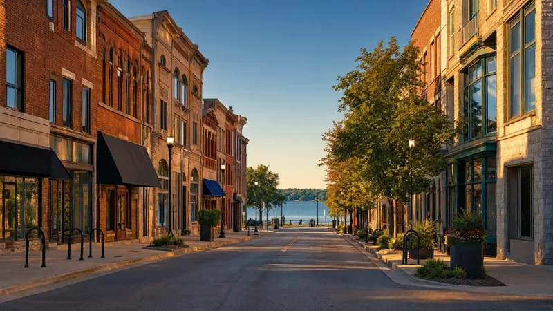 A south-central Wisconsin downtown street with brick shops and a lake view, Madison and Dane County Business Licenses