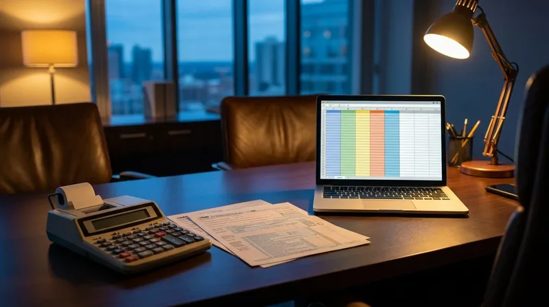 Calculator, tax forms and a spreadsheet on a laptop at dusk, Wisconsin Seller's Permit